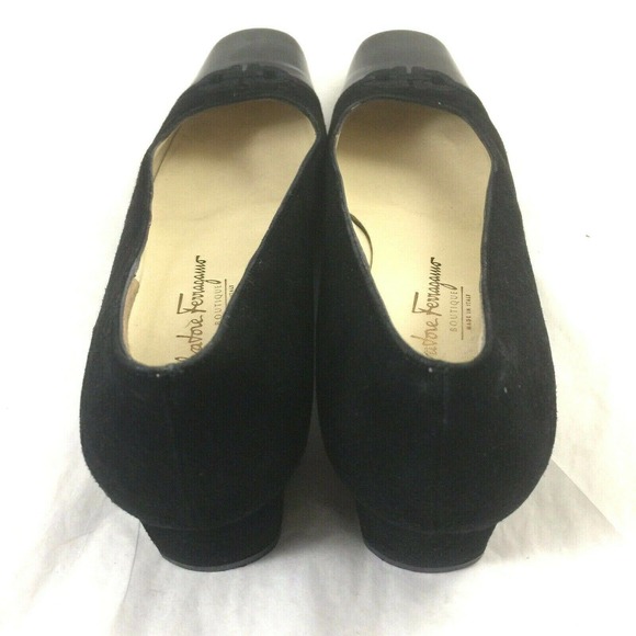 Salvatore Ferragamo Pump Black Suede Square Cap Toe Classic Block Heel L… - Picture 6 of 7
